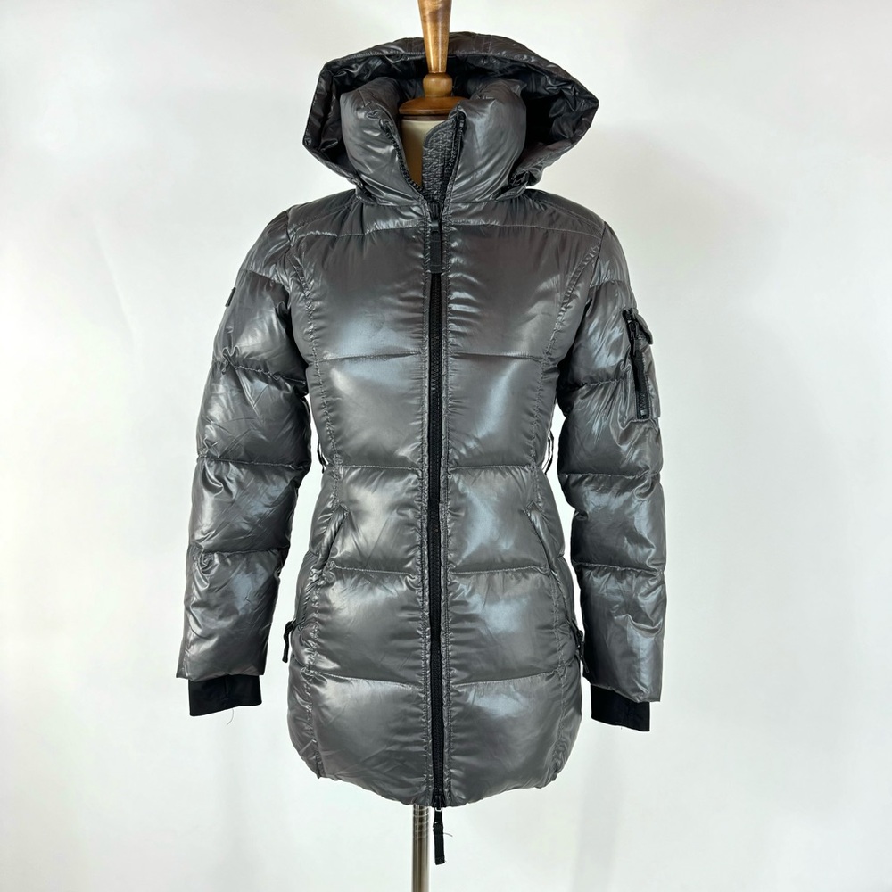 SAM. New York Puffer Coat Silver Shimmer Hooded Insulated Down Youth 14